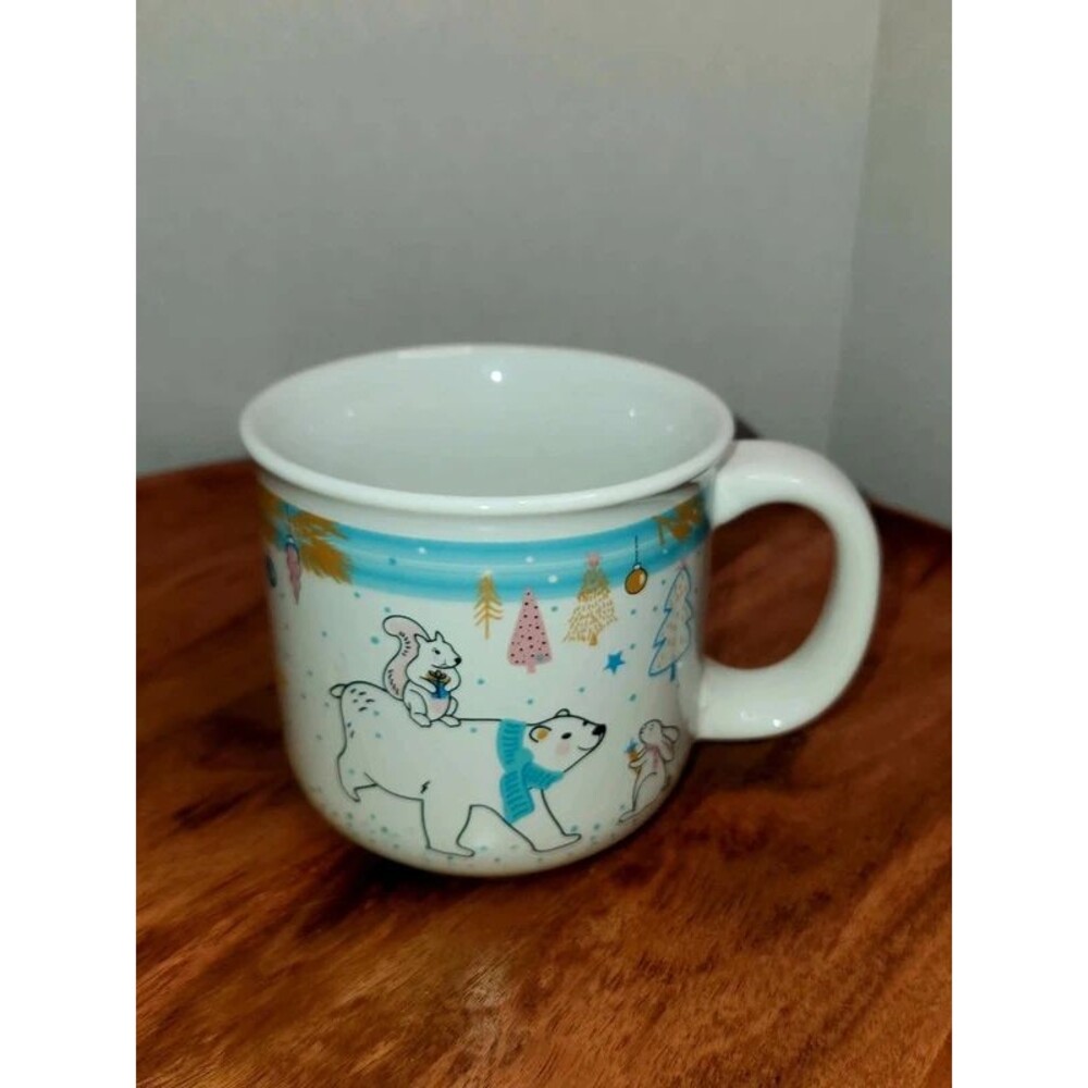 Dat'L Do It Inc. Holiday Polar Bear Squirrel, Christmas Trees Ceramic Mug.